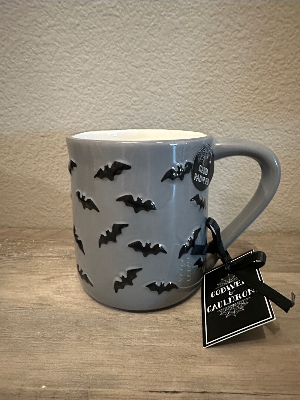 Cobwebs & Cauldrons Gray Bat Pattern Mug